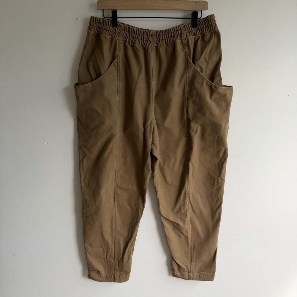 Elizabeth Suzann Clyde Cotton Canvas Work Pant Pull On Size 16 Khaki Tan Casual